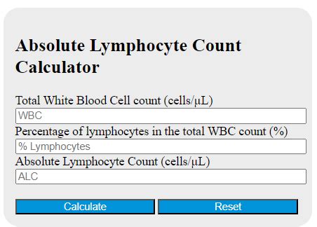 absolute lymphocyte calculator|ALC Absolute Lymphocyte Count Calculator.